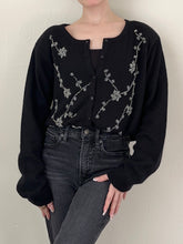 Load image into Gallery viewer, Silk Angora Blend Floral Beaded Cardigan (L)