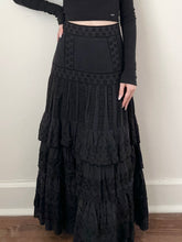 Load image into Gallery viewer, Black Eyelet Cotton Boho Fairy Tier Skirt (S, 28”)