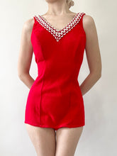 Load image into Gallery viewer, Retro 1950s Red Wool One Piece Bullet Bra Swimsuit (XS/S)