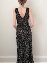 Load image into Gallery viewer, 1990s Black Grape Print Lace Slit Slip Dress (S)