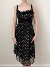Load image into Gallery viewer, Black Silk Polka Dot Velvet Ribbon Babydoll Dress (M)