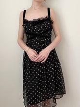 Load image into Gallery viewer, Black Silk Polka Dot Velvet Ribbon Babydoll Dress (M)