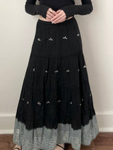 Load image into Gallery viewer, Black and Grey Cotton Silver Sequin Boho Fairy Skirt (L, 30”)