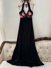 Load image into Gallery viewer, 70s Black Floral Halter Dress (S)