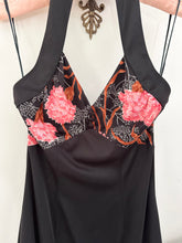 Load image into Gallery viewer, 70s Black Floral Halter Dress (S)
