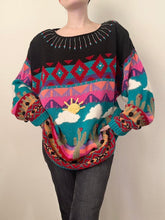 Load image into Gallery viewer, Southwestern Lux Knit Cactus Clouds Sweater (L)