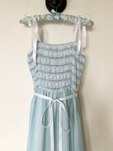 Load image into Gallery viewer, 1970s Baby Blue Lace Ruffle Coquette Cotton Gown Ribbon Dress (XS)
