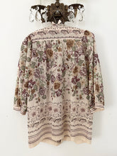 Load image into Gallery viewer, 1970s Brown Floral Button Up Pussy Bow Blouse (M)