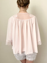 Load image into Gallery viewer, Pink Silky Lace Trim 1960s Princess Belle Sleeve Bed Jacket (S)