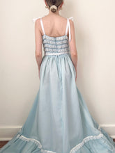 Load image into Gallery viewer, 1970s Baby Blue Lace Ruffle Coquette Cotton Gown Ribbon Dress (XS)