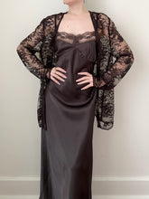 Load image into Gallery viewer, 90s Chocolate Brown Satin Slip & Lace Bolero Set (L)
