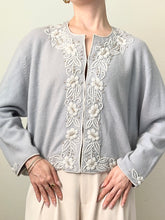 Load image into Gallery viewer, Baby Blue 1950s Beaded Pearl Cardigan Sweater (S)