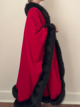 Load image into Gallery viewer, Parisian Red Wool Fur Trim Cape (M/L)