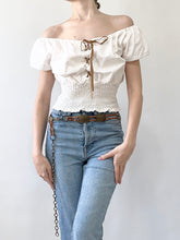 Load image into Gallery viewer, Bohemian Lace Up 90s Peasant Blouse (S)