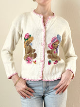 Load image into Gallery viewer, 80s 90s Teddy Bear Cardigan Sweater (xxs)