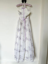 Load image into Gallery viewer, 1970s Purple Lavender Floral Organza Ribbon Dress (XS/S)