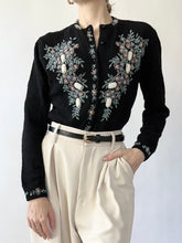 Load image into Gallery viewer, Black Light Bright 1950s Beaded Cardigan (S)