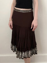 Load image into Gallery viewer, Vintage Y2K Brown Silk Silver Sequin Skirt (XS/S, 30”)