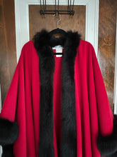 Load image into Gallery viewer, Parisian Red Wool Fur Trim Cape (M/L)