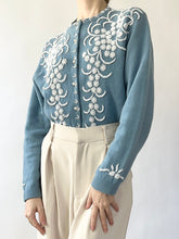 Load image into Gallery viewer, Robin Egg Blue 1950s Beaded Cardigan Sweater (S/M)