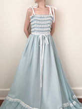 Load image into Gallery viewer, 1970s Baby Blue Lace Ruffle Coquette Cotton Gown Ribbon Dress (XS)