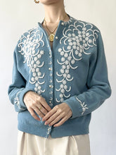 Load image into Gallery viewer, Robin Egg Blue 1950s Beaded Cardigan Sweater (S/M)