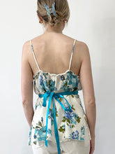 Load image into Gallery viewer, 90s Blue Watercolor Floral Tie Milkmaid Blouse (M)
