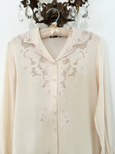 Load image into Gallery viewer, Vintage Hand Embroidered Silk Cream Blouse (M)