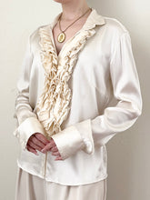 Load image into Gallery viewer, Vintage Italian Pure Silk Ruffle Blouse (S/M)