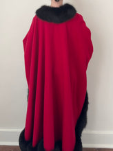 Load image into Gallery viewer, Parisian Red Wool Fur Trim Cape (M/L)