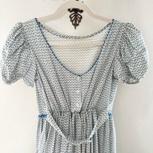 Load image into Gallery viewer, 1940s 1950s Blue Puff Sleeve Cotton Dress (XS)
