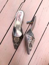 Load image into Gallery viewer, 2000s Chocolate Brown Satin Beaded Sequin Pointed Kitten Heel Mules (11)