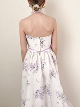 Load image into Gallery viewer, 1970s Purple Lavender Floral Organza Ribbon Dress (XS/S)