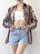 Load image into Gallery viewer, Floral Stripe 80s Button Up Blouse (S)