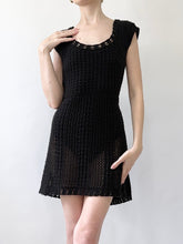 Load image into Gallery viewer, 90s Black Sheer Crochet Mini Dress (M)