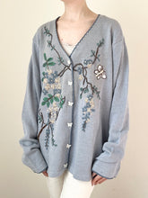Load image into Gallery viewer, Blue Embroidered Vintage Flowers and Butterfly Cardigan Sweater (L)
