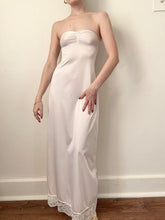 Load image into Gallery viewer, 70s Ivory Satin Strapless Maxi Slip Dress (XXS)