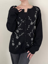 Load image into Gallery viewer, Silk Angora Blend Floral Beaded Cardigan (L)