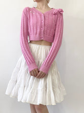Load image into Gallery viewer, Pink Pointelle Heart Cropped Cardigan (XS)