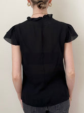 Load image into Gallery viewer, Romantic Black Silk Ruffle Button Up Blouse (6)