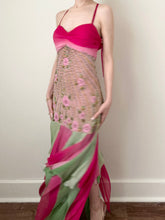 Load image into Gallery viewer, 90s Pink & Green Silk Designer Fairy Gown Dress (S/M)