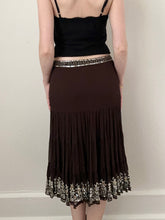 Load image into Gallery viewer, Vintage Y2K Brown Silk Silver Sequin Skirt (XS/S, 30”)