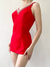 Load image into Gallery viewer, Retro 1950s Red Wool One Piece Bullet Bra Swimsuit (XS/S)