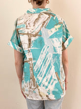 Load image into Gallery viewer, 1980s Funky Blue Button Up Blouse (S)