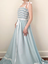 Load image into Gallery viewer, 1970s Baby Blue Lace Ruffle Coquette Cotton Gown Ribbon Dress (XS)