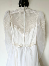 Load image into Gallery viewer, 70s Embroidered Lace Puff Sleeve Victorian Style Wedding Dress (XS/S)