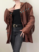 Load image into Gallery viewer, Brown Leather Southwestern Fringe Jacket (M)