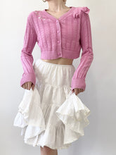 Load image into Gallery viewer, Pink Pointelle Heart Cropped Cardigan (XS)