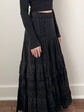 Load image into Gallery viewer, Black Eyelet Cotton Boho Fairy Tier Skirt (S, 28”)