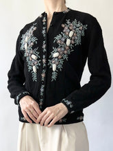 Load image into Gallery viewer, Black Light Bright 1950s Beaded Cardigan (S)